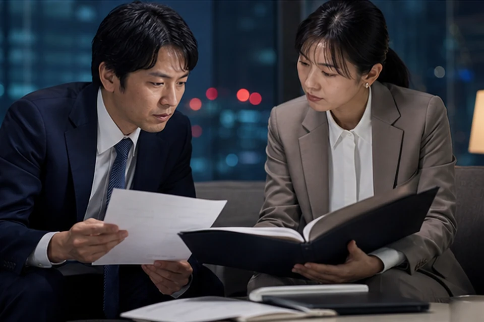 契約条件と納期を照合する法人担当者