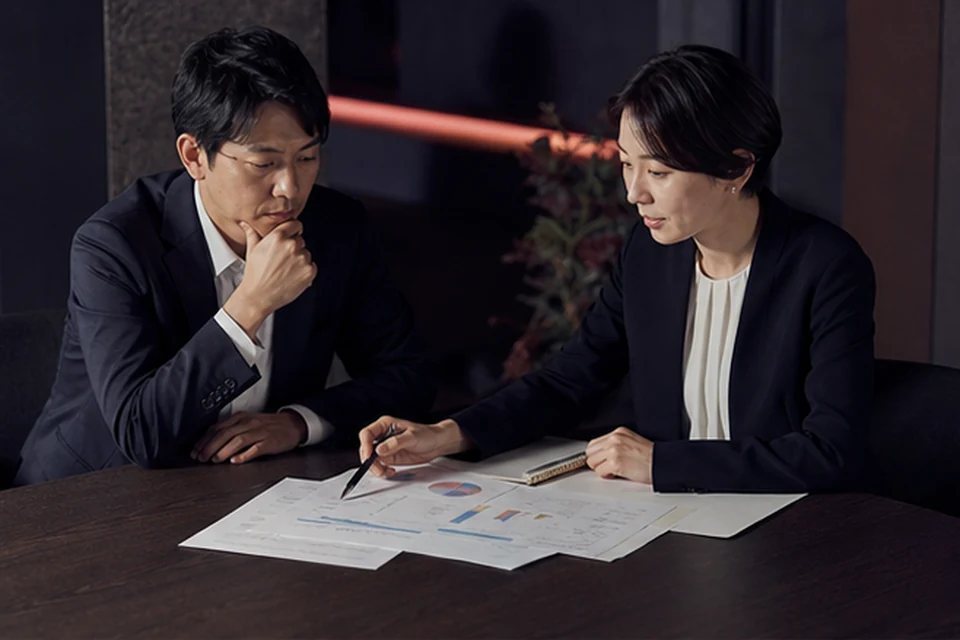 設備投資の資金計画を確認する経営会議