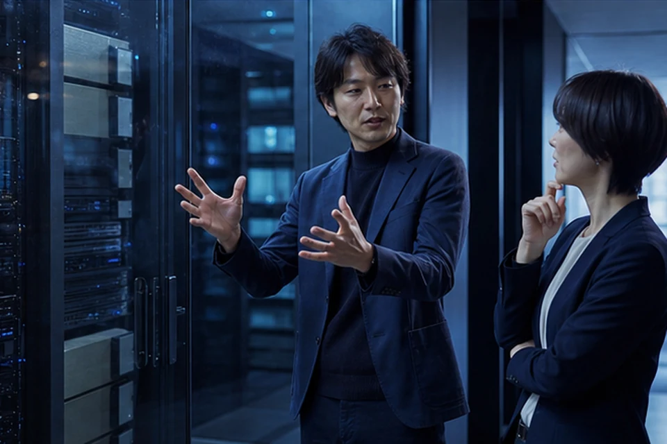 GPUシステムの構成と事業用途を議論する担当者